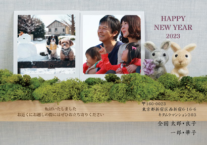出産報告・卯(兎・うさぎ・ウサギ)の写真入り年賀状デザイン・テンプレート|KYN-208NY