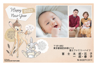 キャラクター・出産報告　ディズニー｜ミッキー＆フレンズの写真入り年賀状デザイン・テンプレート|DT-2|フジカラー年賀状2023