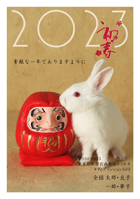 卯(兎・うさぎ・ウサギ)・かわいいイラスト年賀状デザイン・テンプレート|KNN-005NT