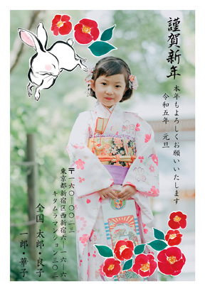 卯(兎・うさぎ・ウサギ)・かわいい写真入り年賀状デザイン・テンプレート|KPN-119NT