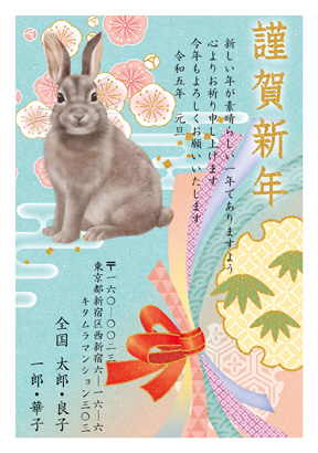 卯(兎・うさぎ・ウサギ)・かわいいイラスト年賀状デザイン・テンプレート|KTN-011NT