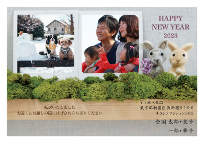 出産報告・卯(兎・うさぎ・ウサギ)の写真入り年賀状デザイン・テンプレート|KYN-208NY