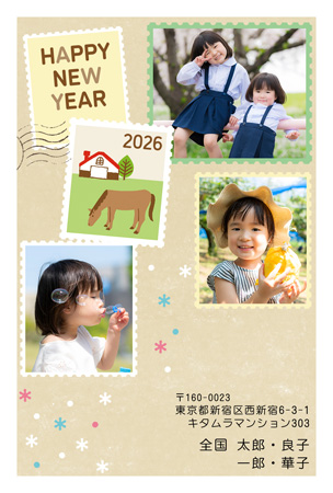 引越報告・写真3枚 写真入り年賀状デザイン|KRN-304NT|カメラのキタムラ年賀状2026午年