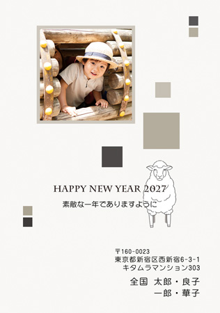面白い・写真2枚 写真入り年賀状デザイン|KLN-128NT|カメラのキタムラ年賀状2027未年